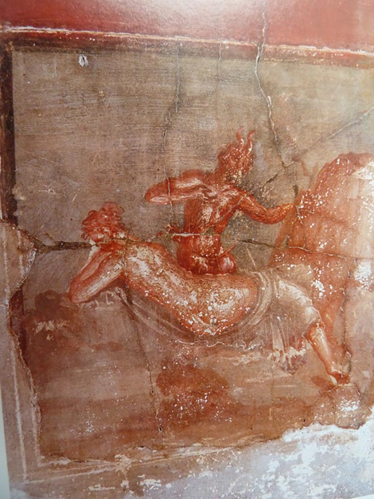 V.5 Herculaneum, wall painting of satyr discovering Hermaphroditus.
Photo with kind permission of Prof. Andrew Wallace-Hadrill.
See Wallace-Hadrill, A. (2011). Herculaneum, Past and Future. London, Frances Lincoln Ltd., (p.294)